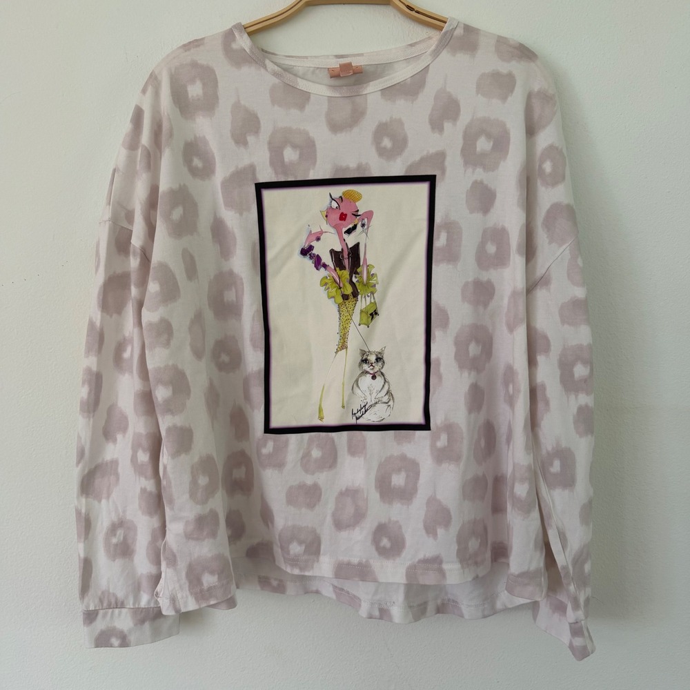 Badgley Mischka Womens XL Leopard Print Graphic Cat Top Funky Retro